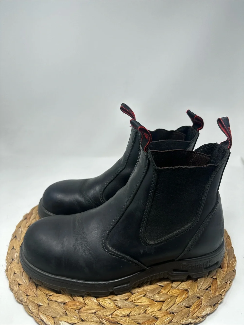 Redback Easy Escape Slip On 6 Inch Steel Toe Black Leather Boots Size 8.5 Men's